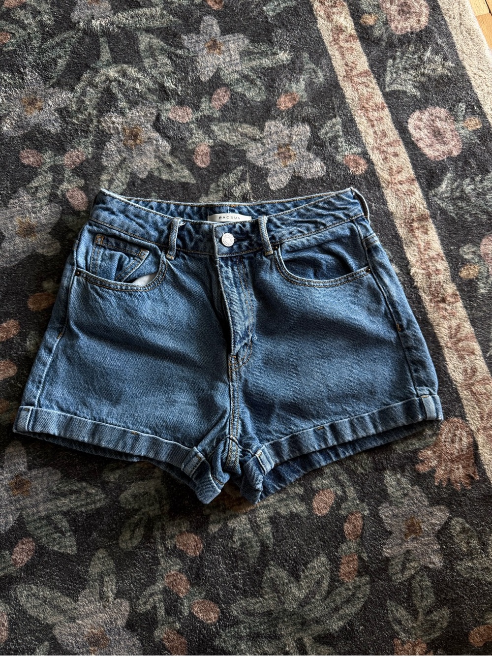 PacSun Medium Blue High-Rise Cuffed Denim Shorts